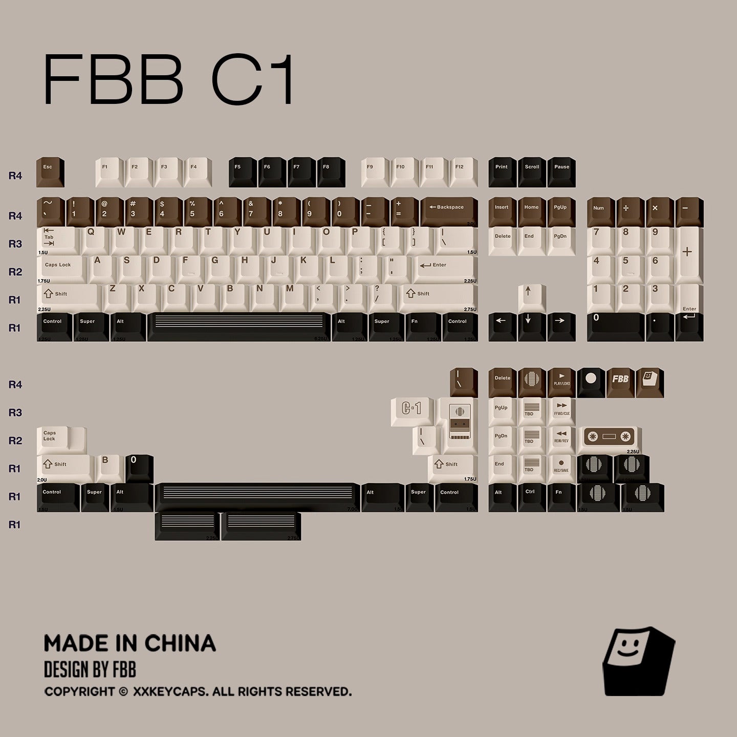 FBB - C1 Retro Tape Coffee Brown Original Keycap Set
