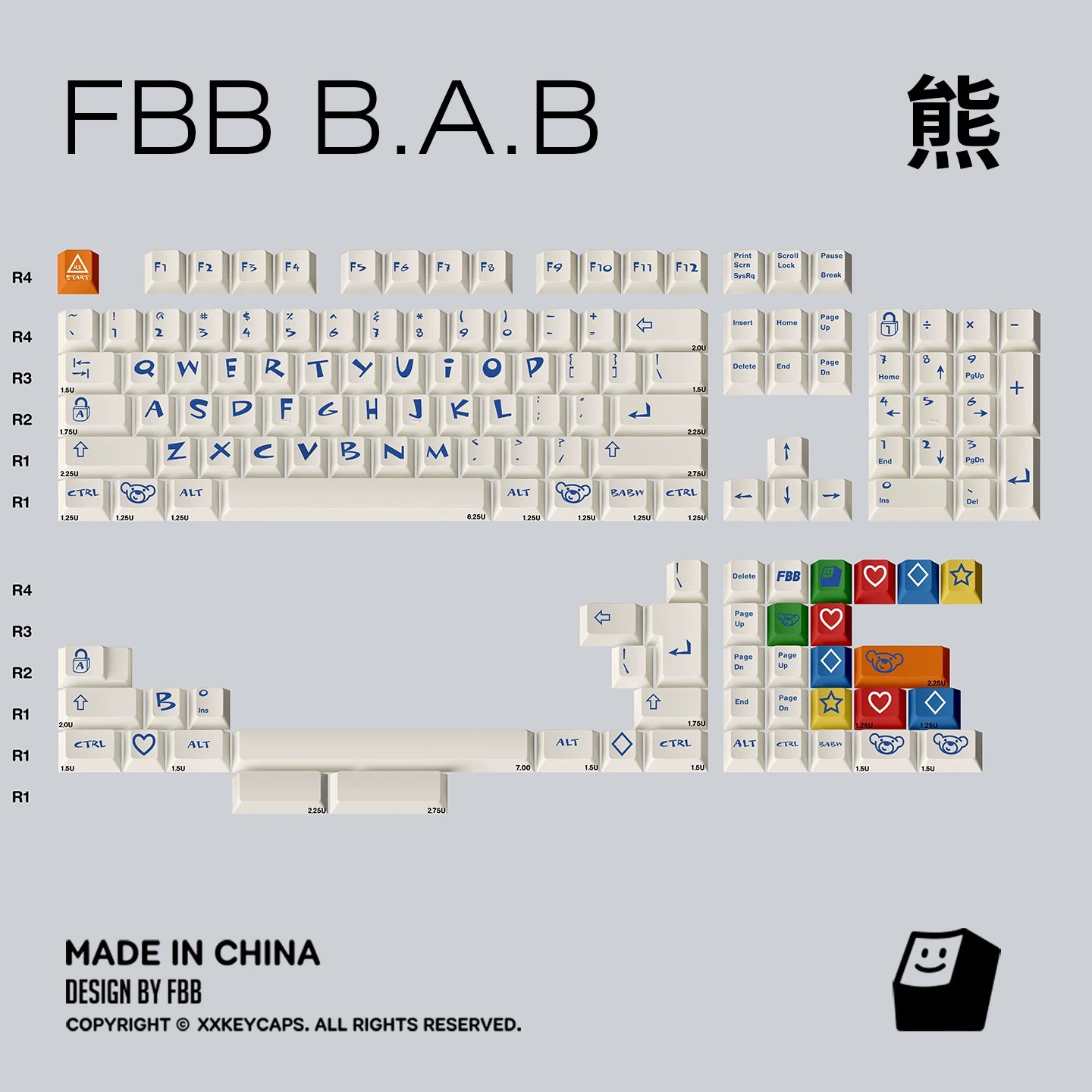 FBB - Bear Retro PBT ANSI/ISO Keycap Set