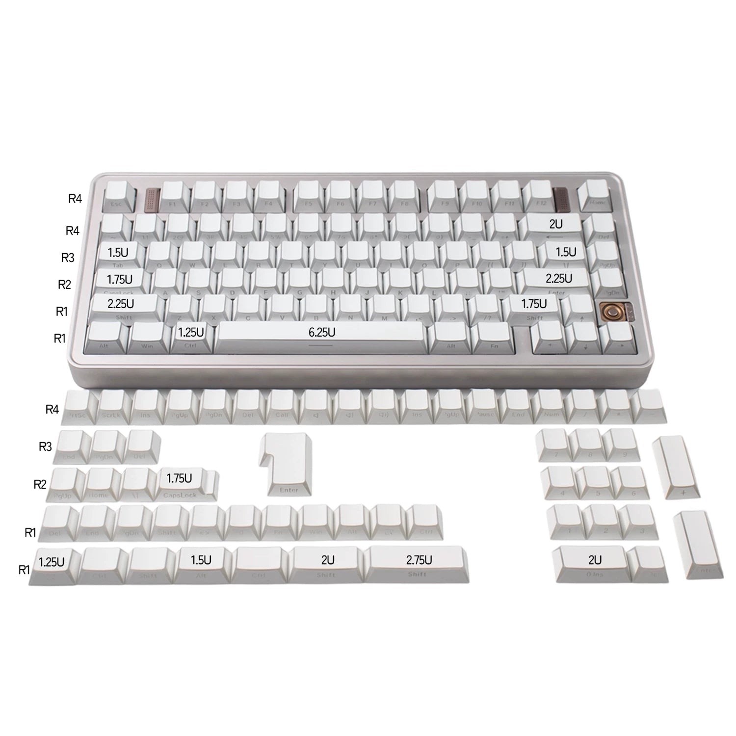 White/Black Refraction Side-Engraved ISO/ANSI Keycap Set