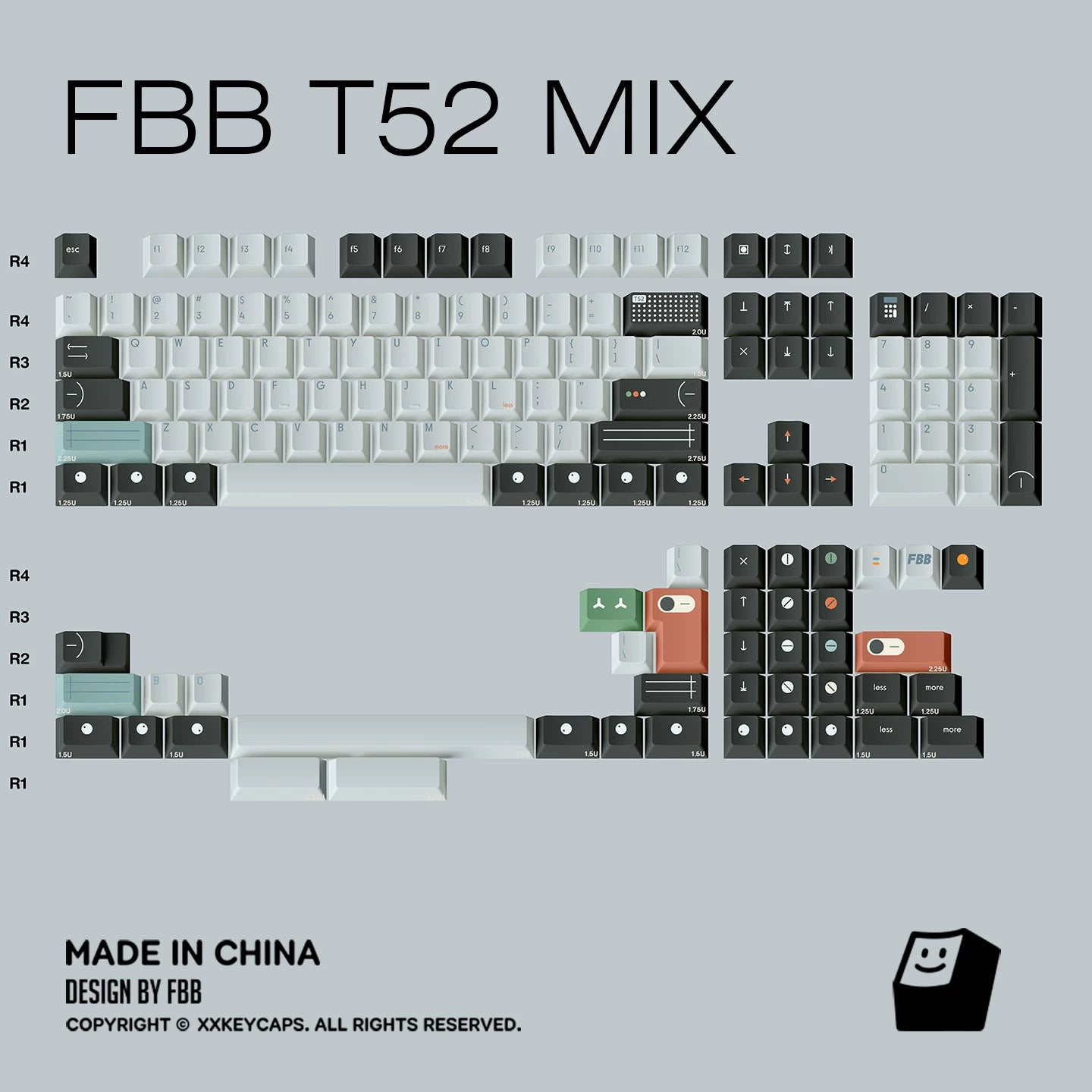 FBB - T52 Green Designer Minimalist PBT ANSI/ISO Keycap Set