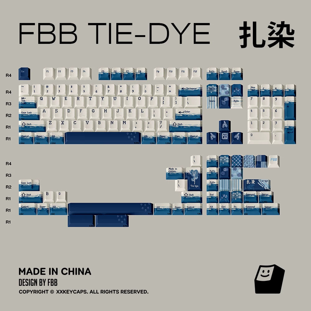 FBB – Tastenkappenset „Chinese Style Tie-Dye“ aus PBT für ANSI/ISO
