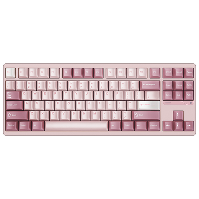 Evo80 80% TKL mechanical keyboard in spray-coated babypink, top-down front view 