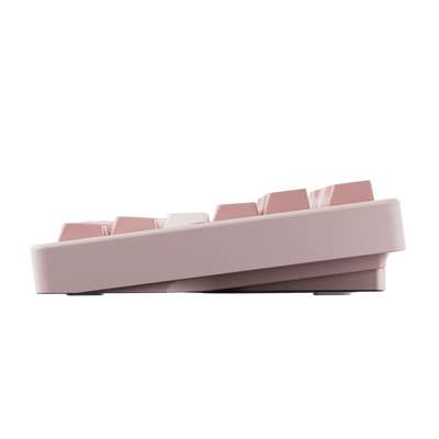 Evo80 80% TKL mechanical keyboard in spray-coated babypink, side profile view 