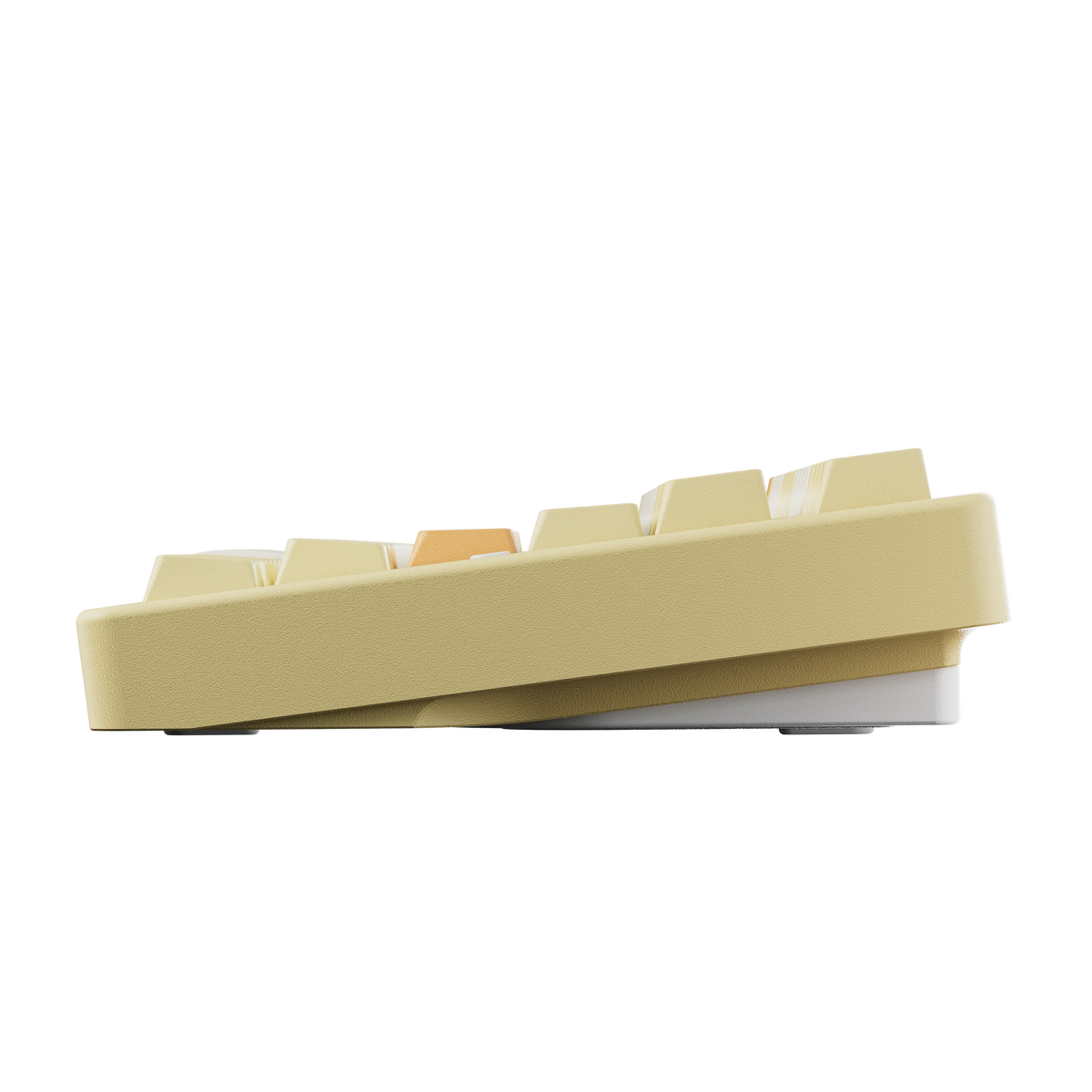 Evo80 80% TKL mechanical keyboard in spray-coated butter yellow, side profile view 