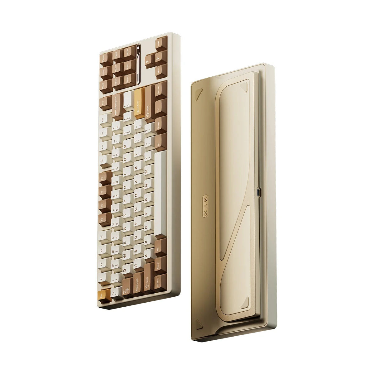 Evo80 80% TKL mechanical keyboard in spray-coated cream, top and bottom view 
