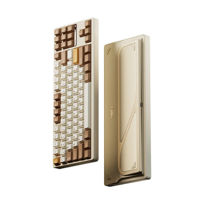 Evo80 80% TKL mechanical keyboard in spray-coated cream, top and bottom view 