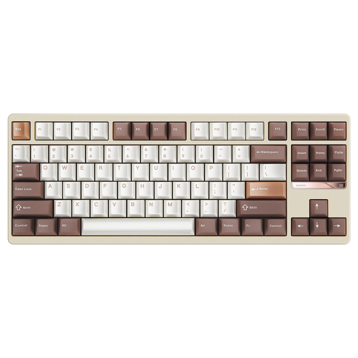 Evo80 80% TKL mechanical keyboard in spray-coated cream, top-down front view 