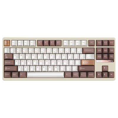 Evo80 80% TKL mechanical keyboard in spray-coated cream, top-down front view 