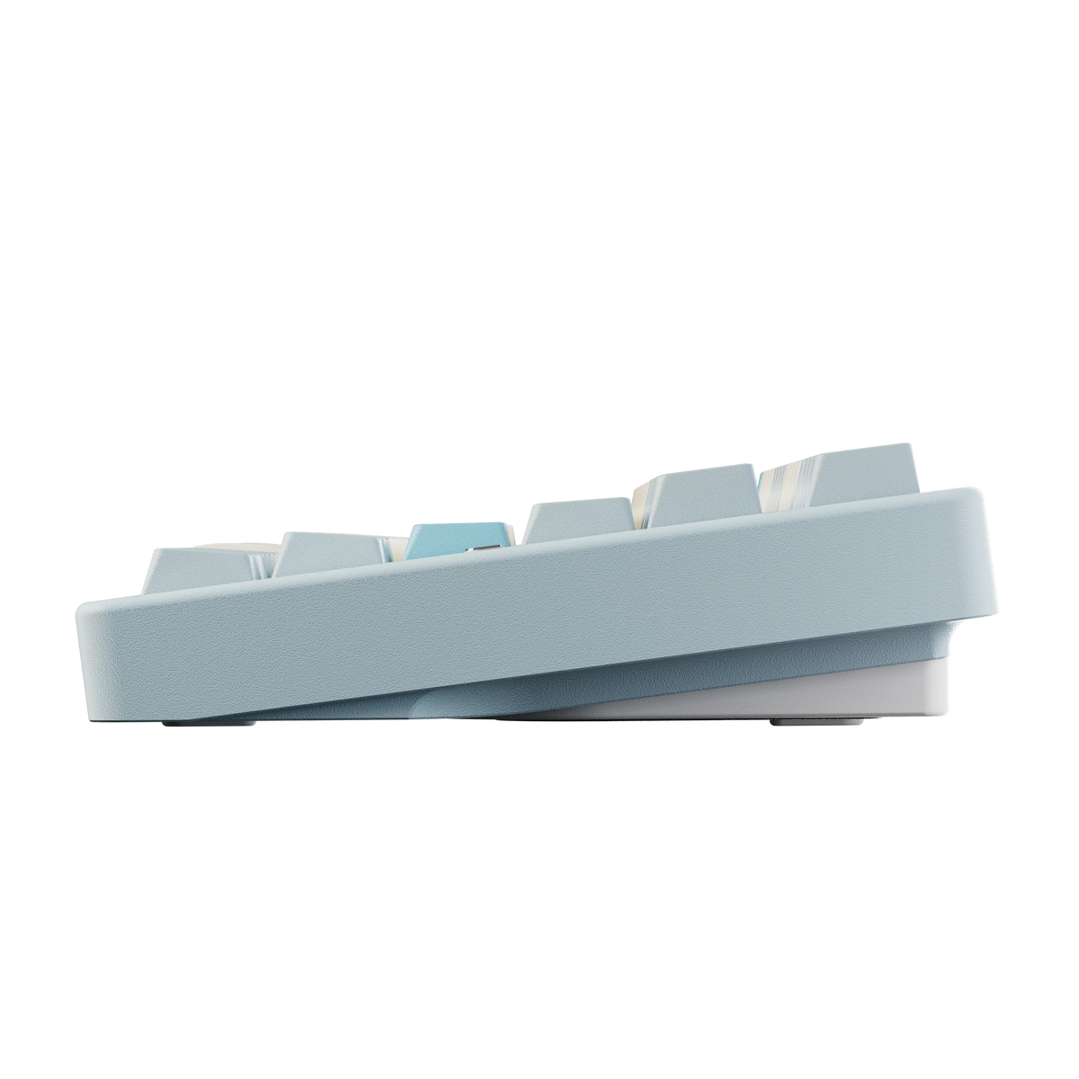 Evo80 80% TKL mechanical keyboard in spray-coated iceberg, side profile view 
