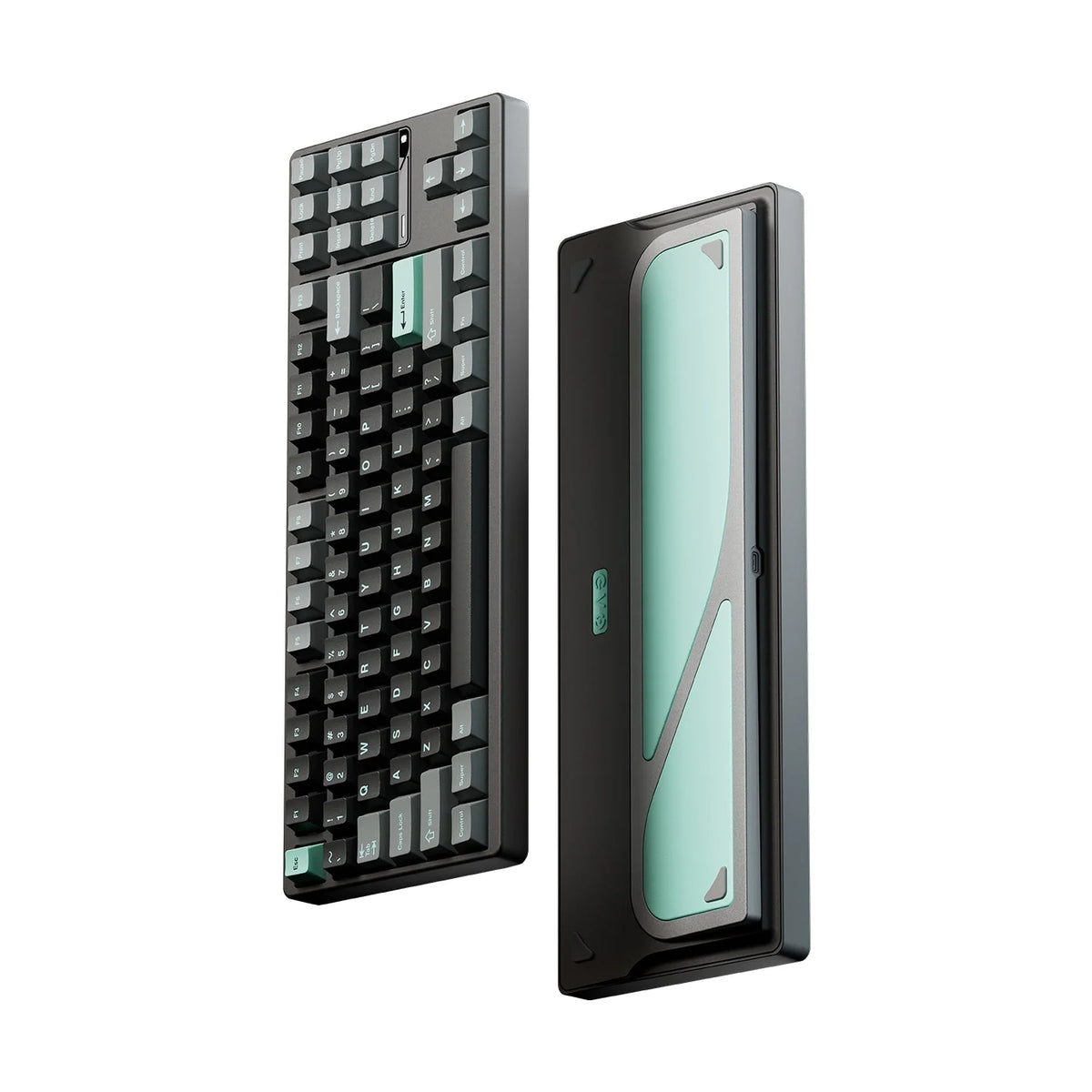 Evo80 80% TKL mechanical keyboard in anodized ink, top and bottom view 