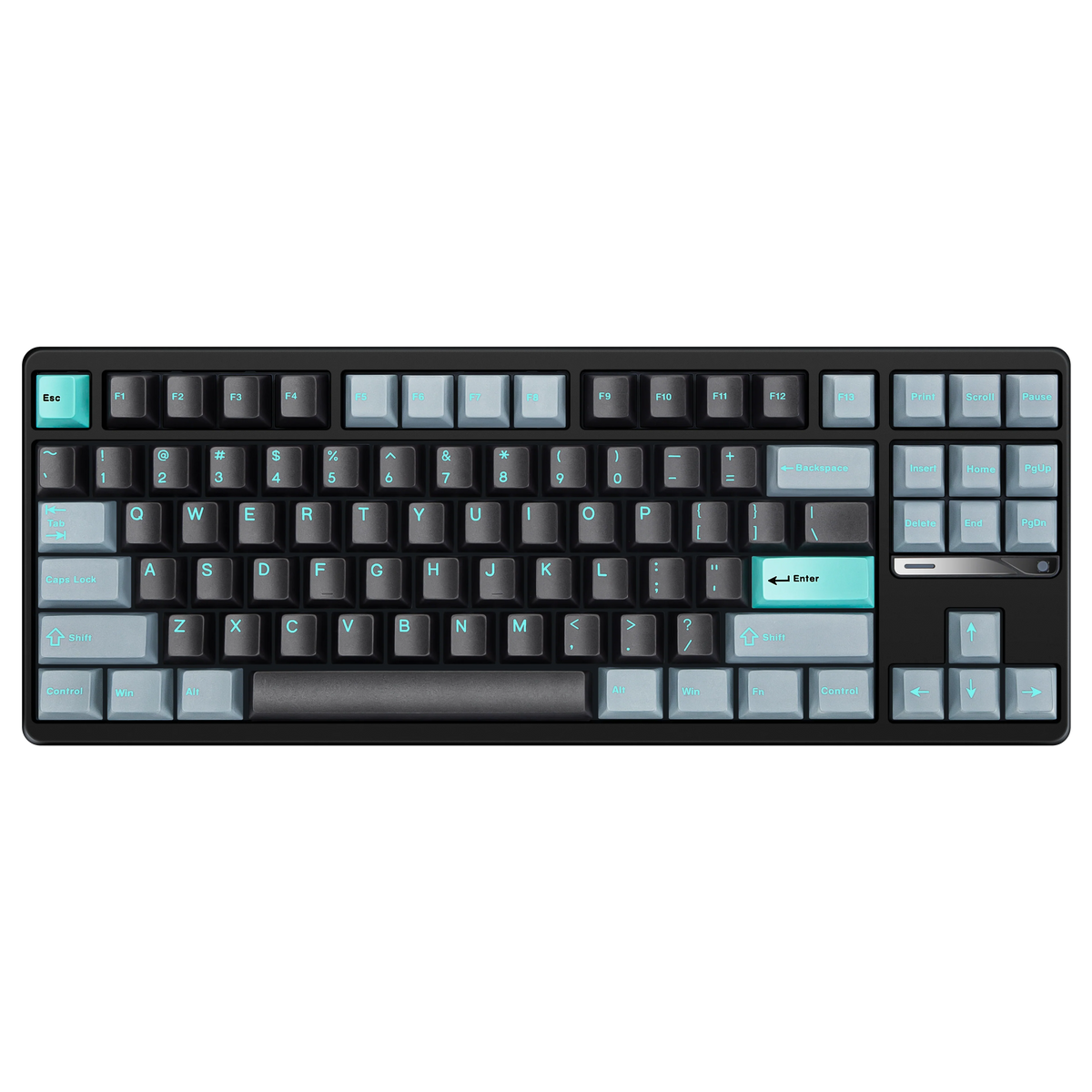 Evo80 80% TKL mechanical keyboard in anodized ink, top-down front view 