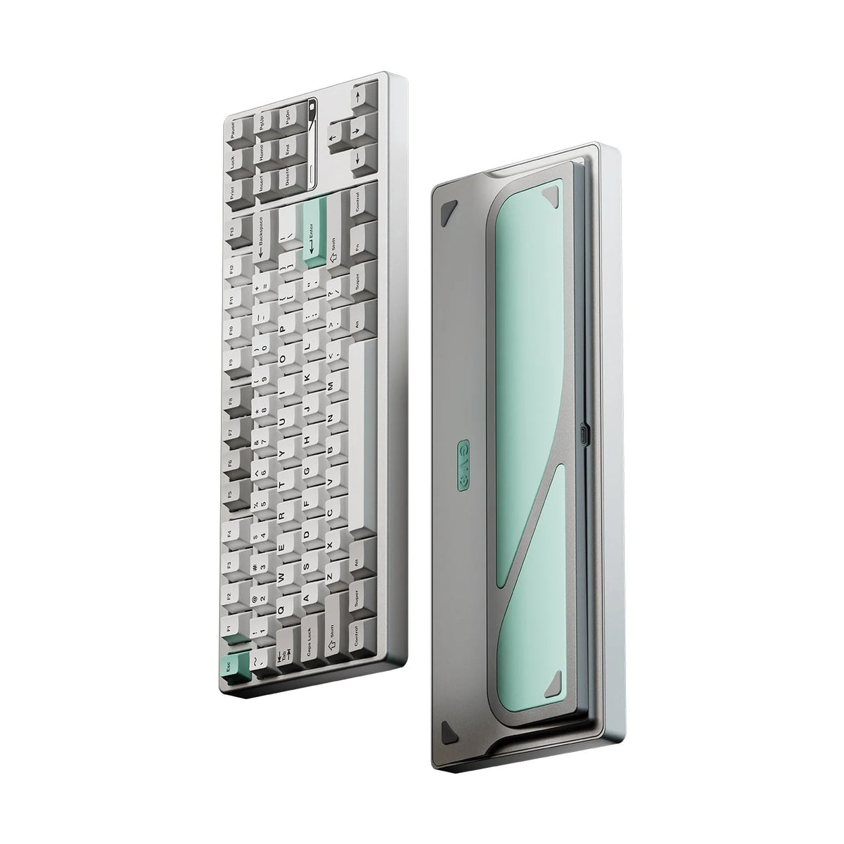 Evo80 80% TKL mechanical keyboard in anodized nimbus, top and bottom view 