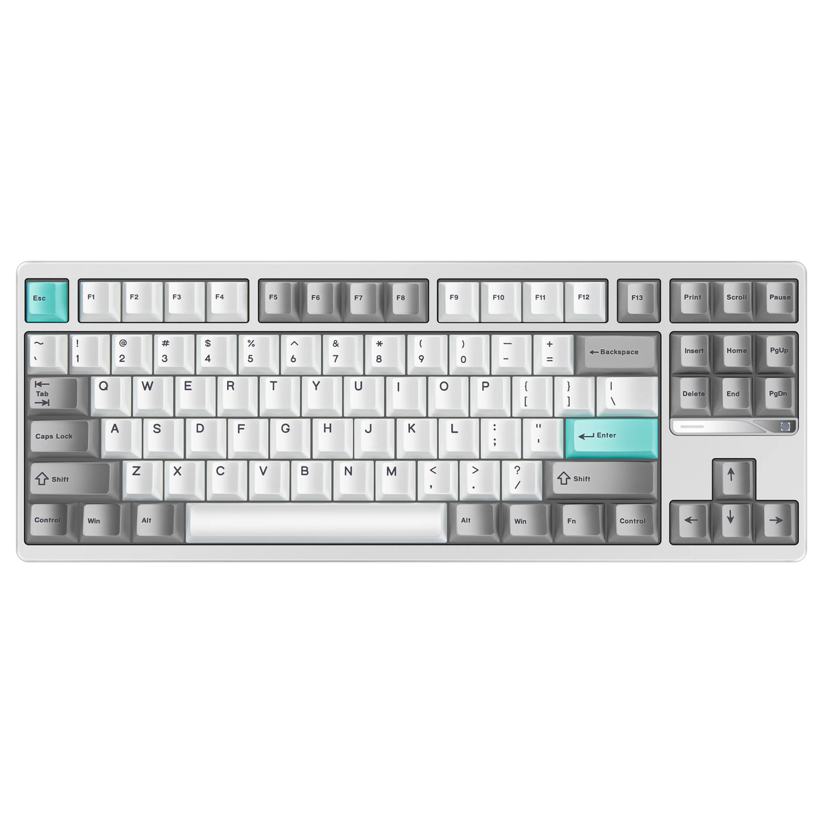 Evo80 80% TKL mechanical keyboard in anodized nimbus, top-down front view 