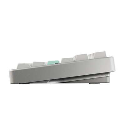 Evo80 80% TKL mechanical keyboard in anodized nimbus, side profile view 