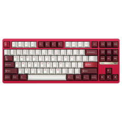 Evo80 80% TKL mechanical keyboard in anodized scarlet, top-down front view #choose-colour_anodized-scarlet