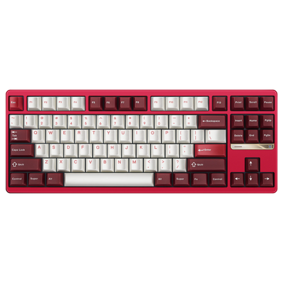 Evo80 80% TKL mechanical keyboard in anodized scarlet, top-down front view 