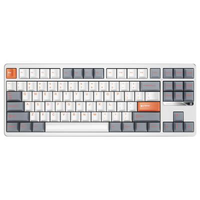 Evo80 80% TKL mechanical keyboard in spray-coated spark, top-down front view 