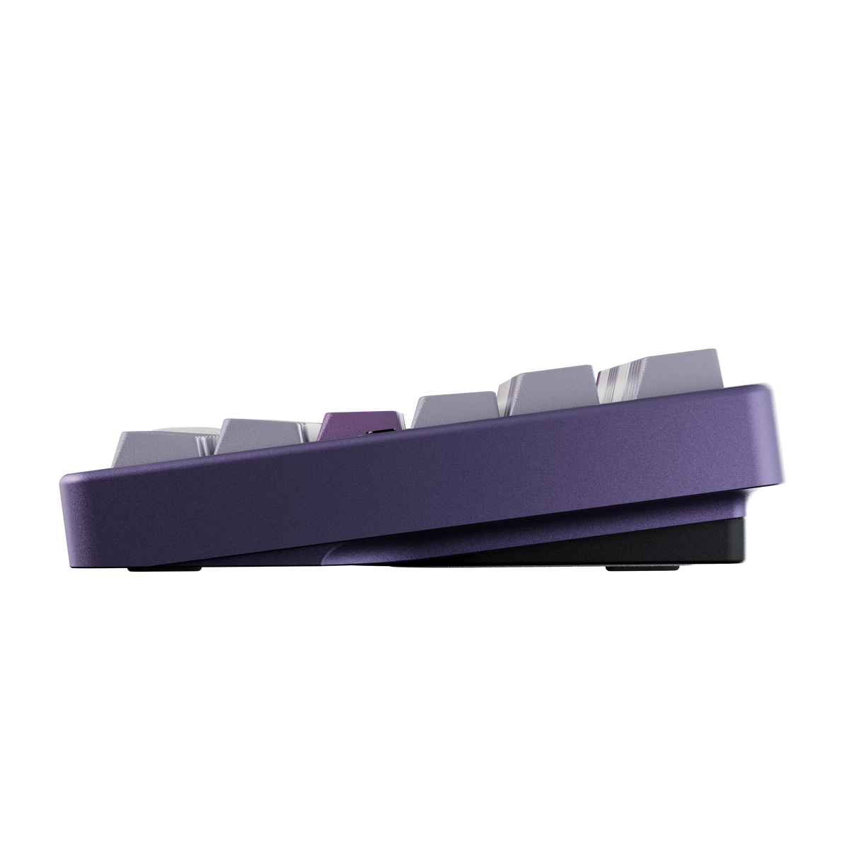 Evo80 80% TKL mechanical keyboard in anodized tyrian, side profile view 