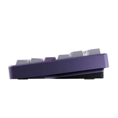 Evo80 80% TKL mechanical keyboard in anodized tyrian, side profile view 