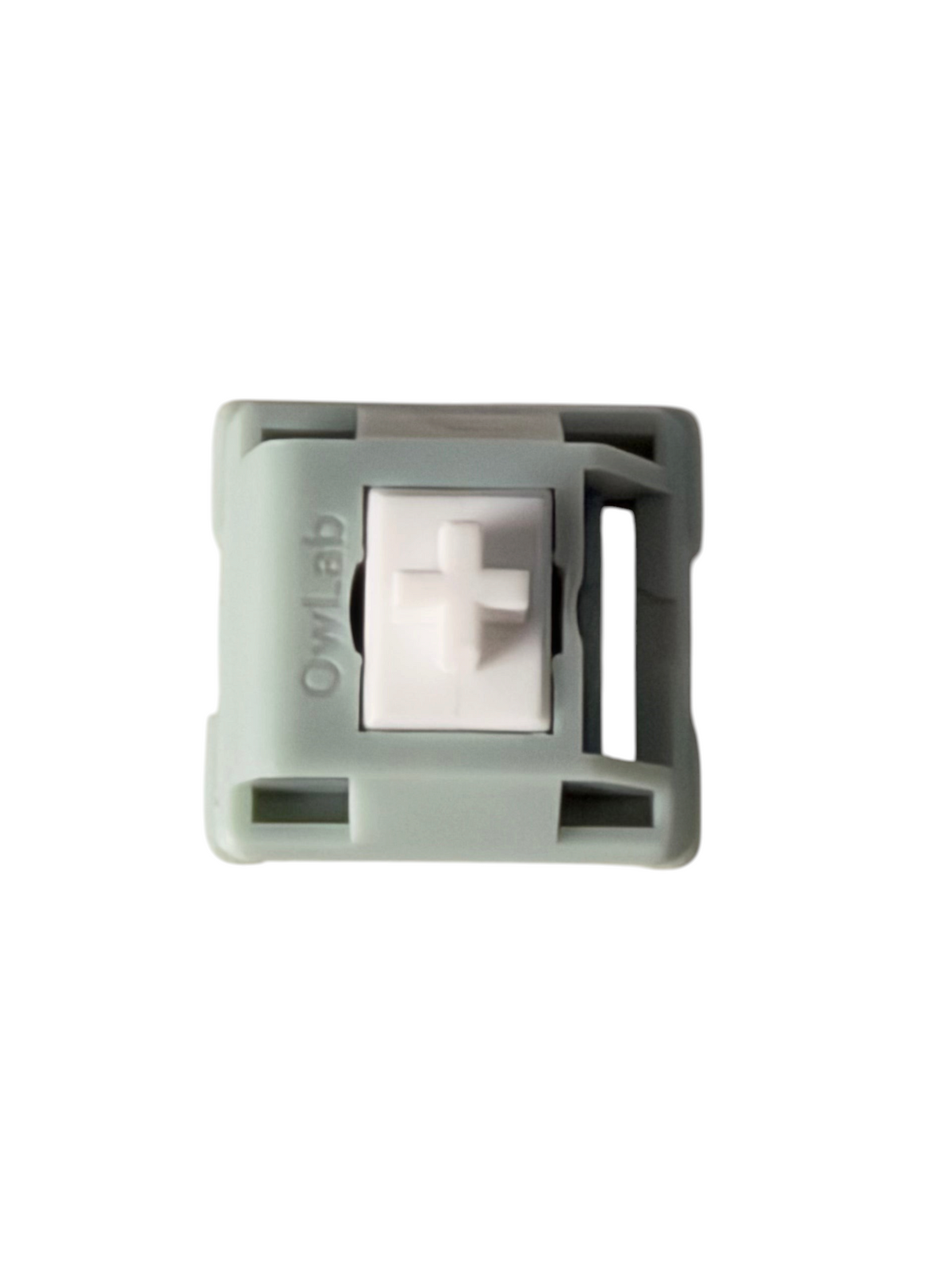 OZO Keyboards OwLab London Fog linear mechanical switch with a grey polycarbonate housing and white long-pole stem.