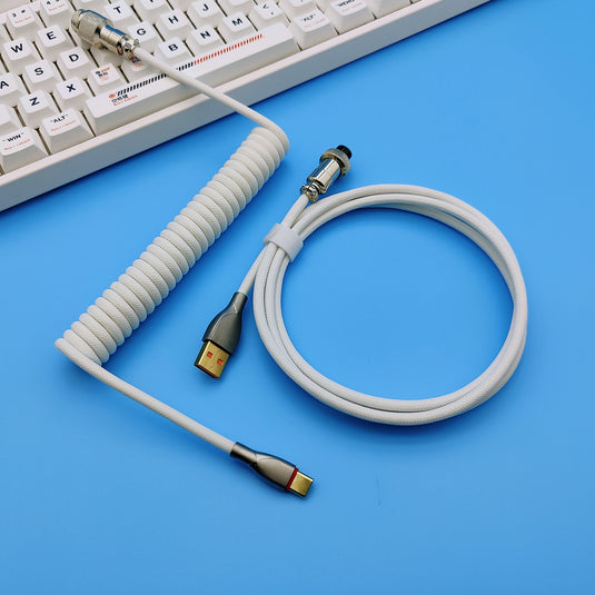 White - Coiled 185CM Type C USB Cable for Mechanical Gaming Keyboard