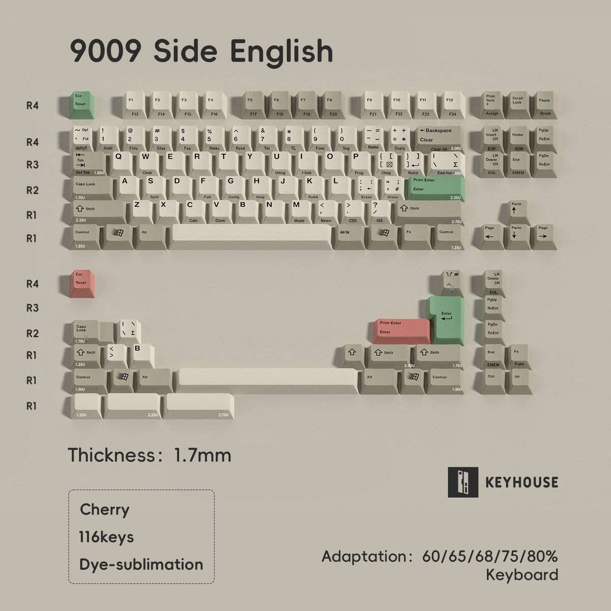 Keyhouse - Teclas PBT Retro de Sublimación de Tinte 9009