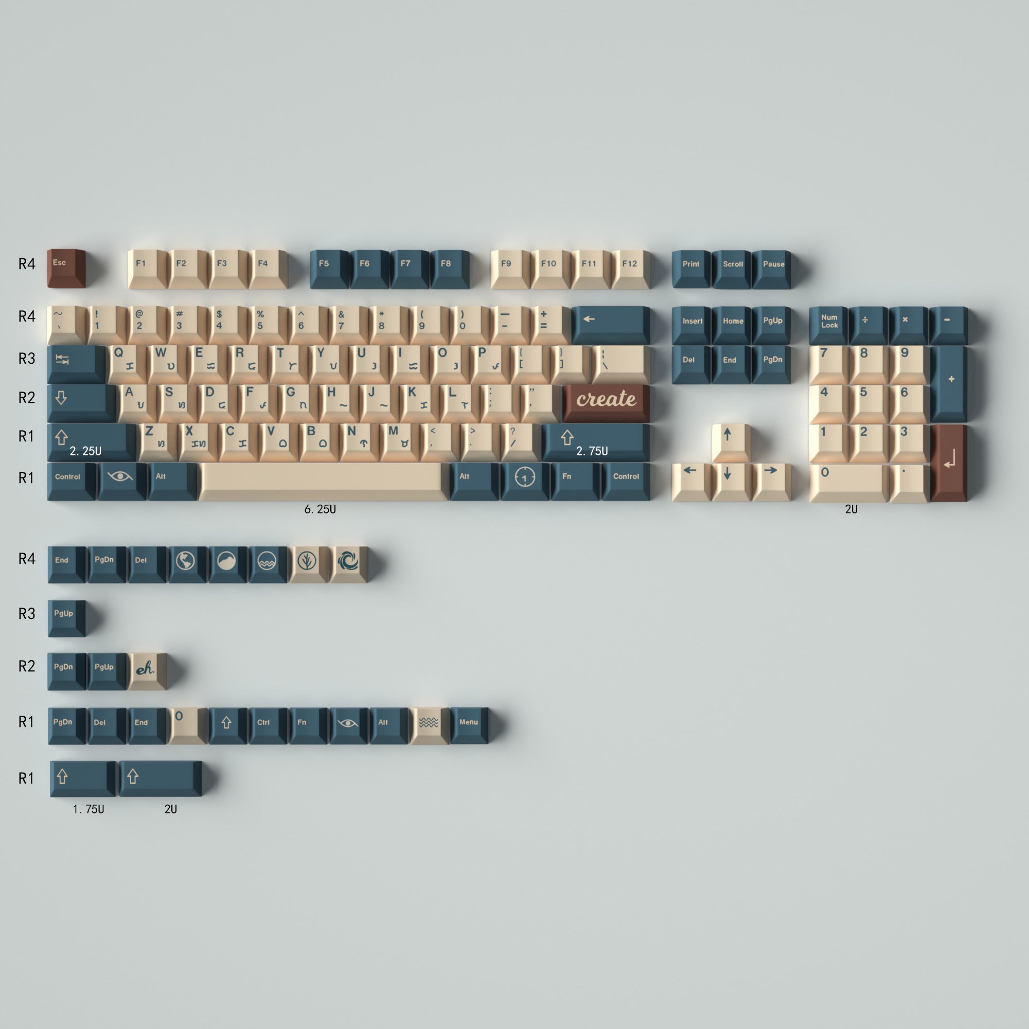 Earth Tones – 129-Key Cherry Profile PBT ANSI/ISO Keycap Set