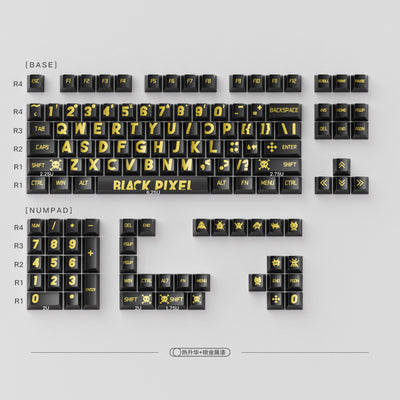 Black Gold Bold Font  - Metallic Matte PBT - ANSI Keycap Set - Cherry Profile