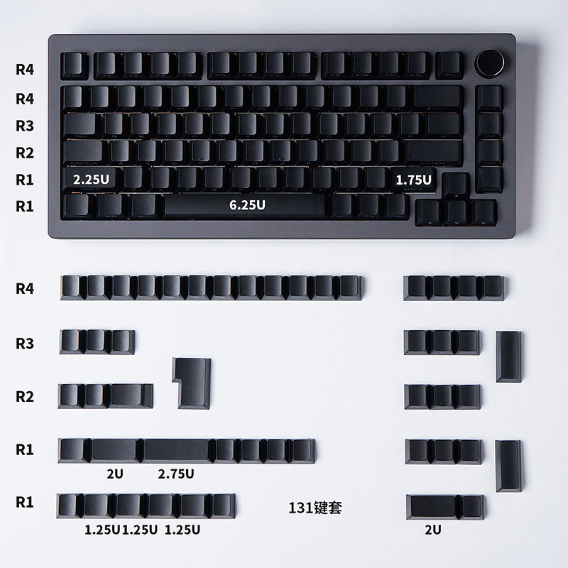 Weiß und Schwarz – 131-Tasten-ISO/ANSI-PBT-Tastenkappensatz mit seitlicher Gravur