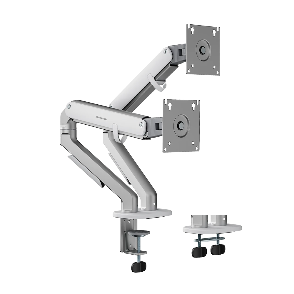 Brazo moderno para dos monitores Humanmotion T6-2G, blanco