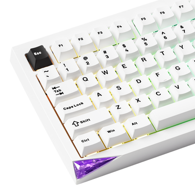 Akko Mineral 01 white mechanical keyboard crystal corner detail 