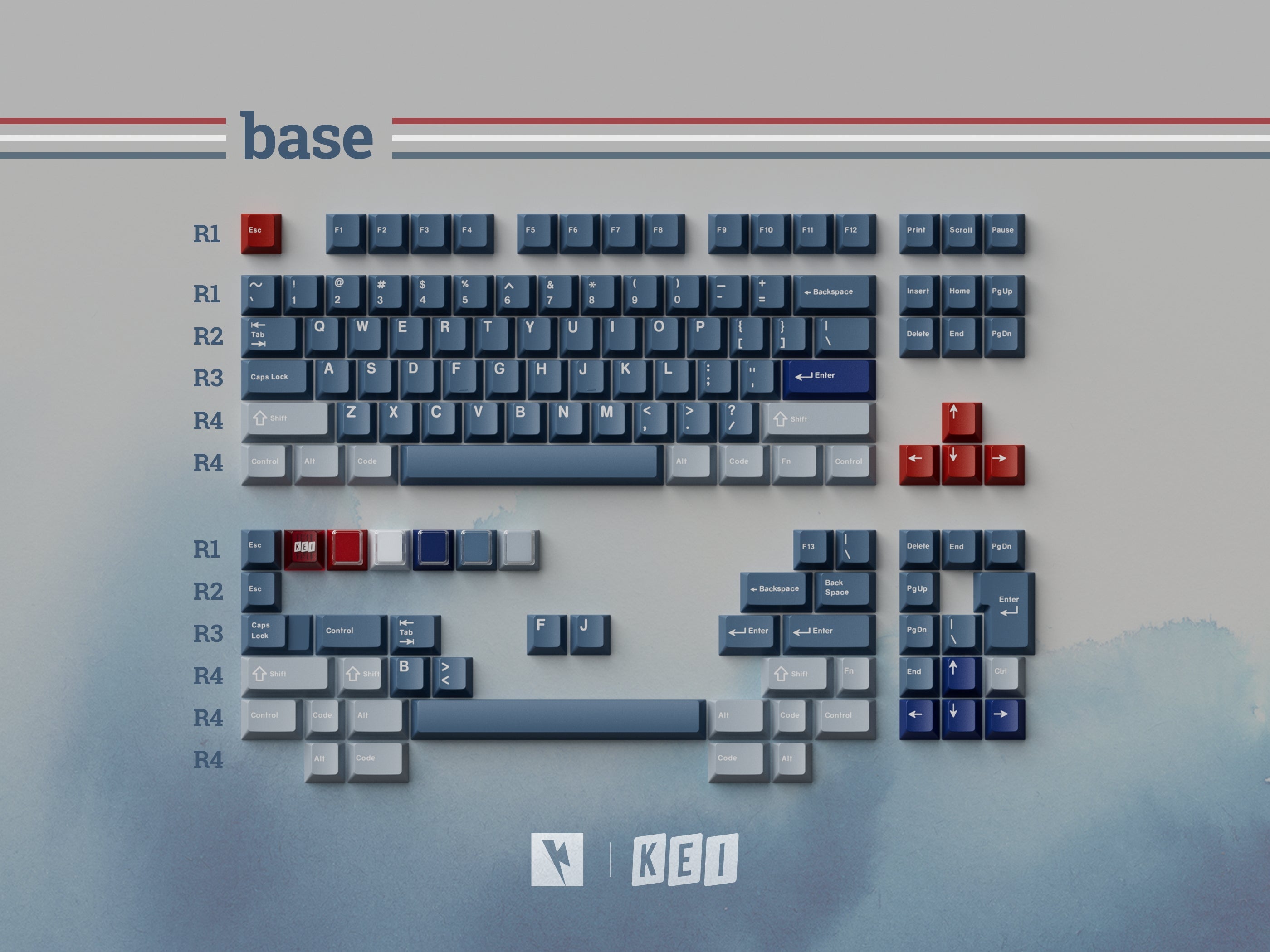 Keykobo - R-W-B ABS Double-Shot ANSI/ISO Keycap Set
