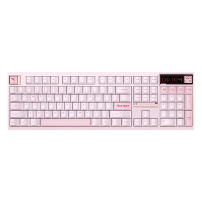 Ticktype DP104 Cat Paw Pink full-size mechanical keyboard top-down view showing 104-key layout and LED matrix display 