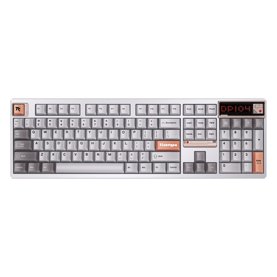 Ticktype DP104 First Light full-size mechanical keyboard top-down view showing 104-key layout and LED matrix display 