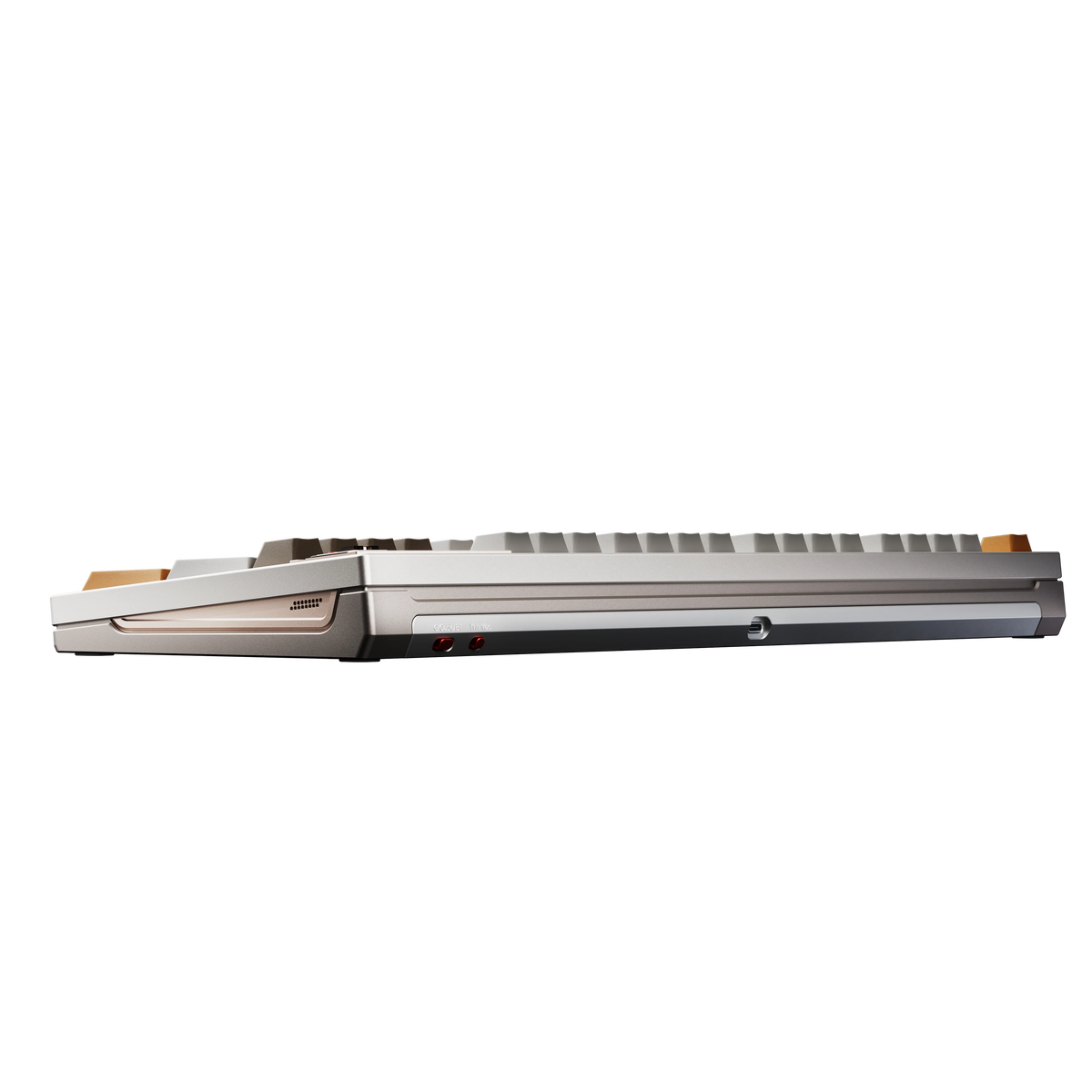 Ticktype DP104 First Light mechanical keyboard side profile showing typing angle, mode switches and USB-C port 
