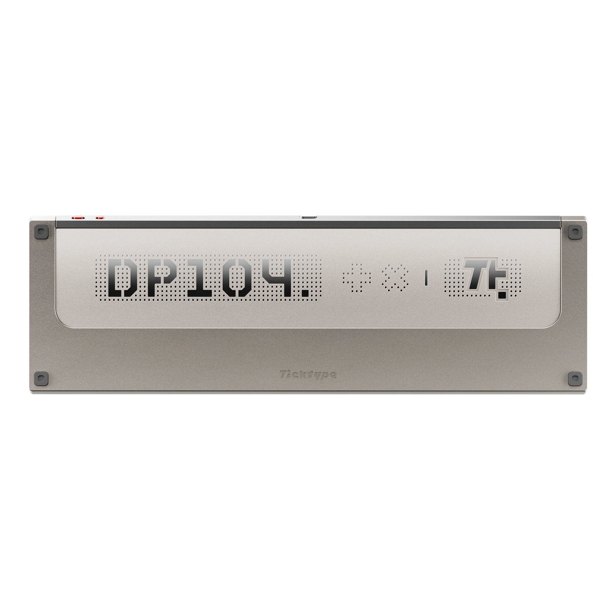 Ticktype DP104 First Light keyboard bottom case with perforated DP104 logo and rubber feet 
