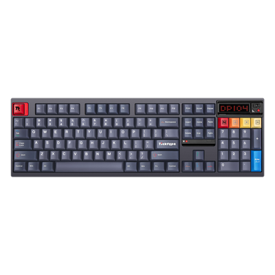 Ticktype DP104 Mecha Grey full-size mechanical keyboard top-down view showing 104-key layout and LED matrix display 