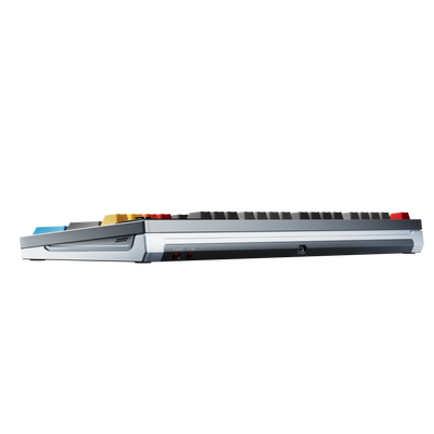 Ticktype DP104 Mecha Grey mechanical keyboard side profile showing typing angle, mode switches and USB-C port 