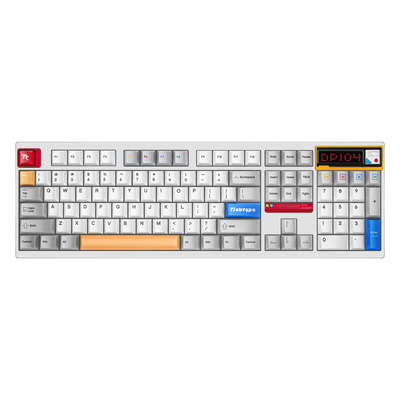 Ticktype DP104 Powder White full-size mechanical keyboard top-down view showing 104-key layout and LED matrix display 
