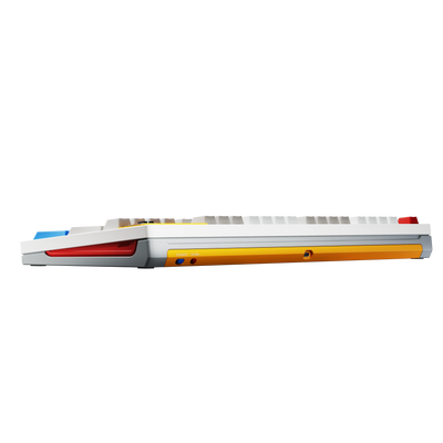 Ticktype DP104 Powder White mechanical keyboard side profile showing typing angle, mode switches and USB-C port 
