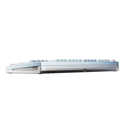 Ticktype DP104 Blue Sky mechanical keyboard side profile showing typing angle, mode switches and USB-C port 