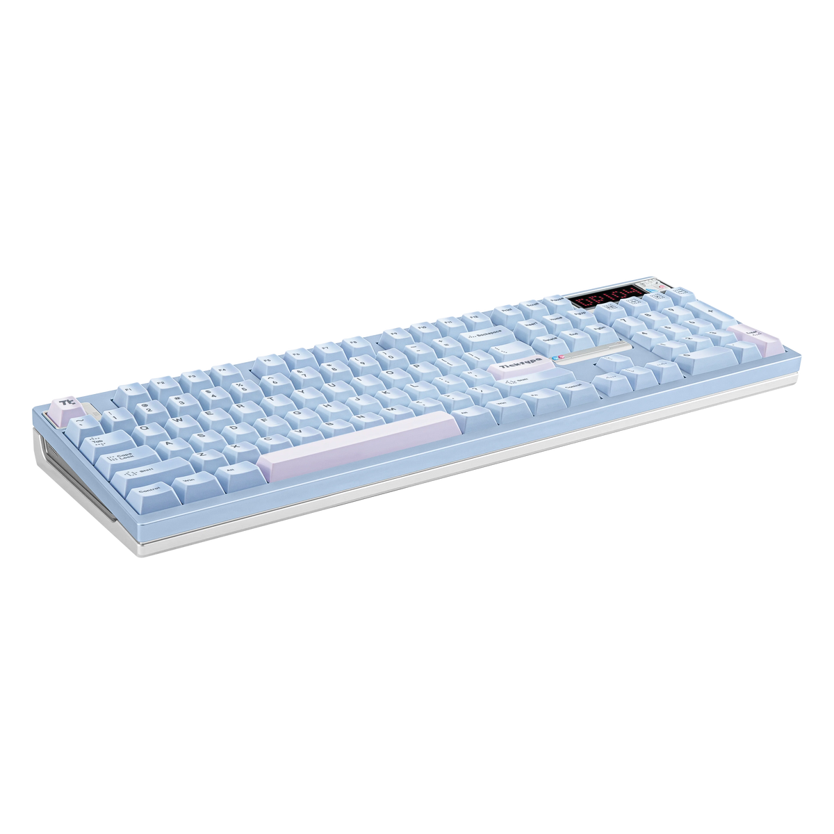 Ticktype DP104 Blue Sky full-size mechanical keyboard angled front view 