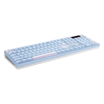 Ticktype DP104 Blue Sky full-size mechanical keyboard angled front view 