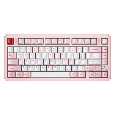 Top view of Evo75 wireless mechanical keyboard in Baby Pink colour, ANSI 75% layout with rotary knob 