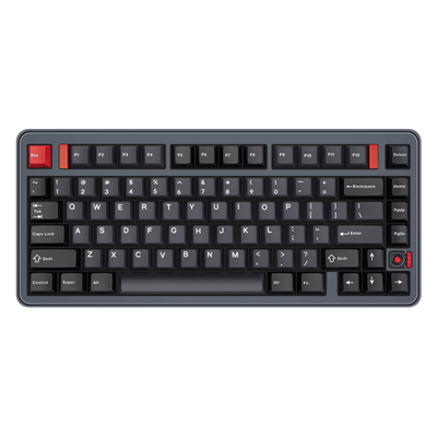 Top view of Evo75 wireless mechanical keyboard in Basalt Grey colour, ANSI 75% layout with rotary knob 