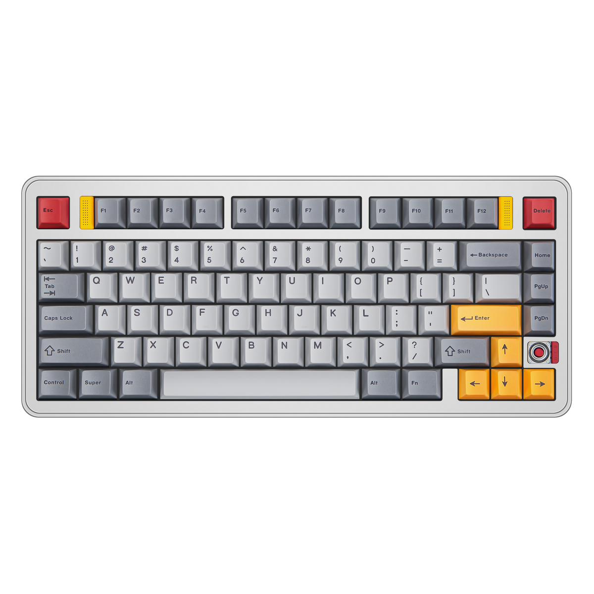 Top view of Evo75 wireless mechanical keyboard in Eclipse Grey colour, ANSI 75% layout with rotary knob 