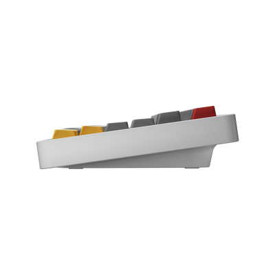 Bottom view of Evo75 wireless mechanical keyboard in Eclipse Grey colour, showing Evo75 logo window and USB-C port 