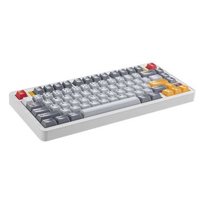 Side view of Evo75 wireless mechanical keyboard in Eclipse Grey colour, showing case profile and typing angle 