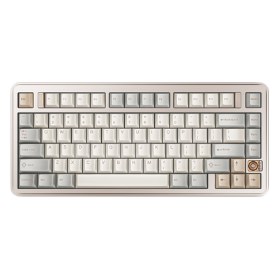 Top view of Evo75 wireless mechanical keyboard in First Light colour, ANSI 75% layout with rotary knob 