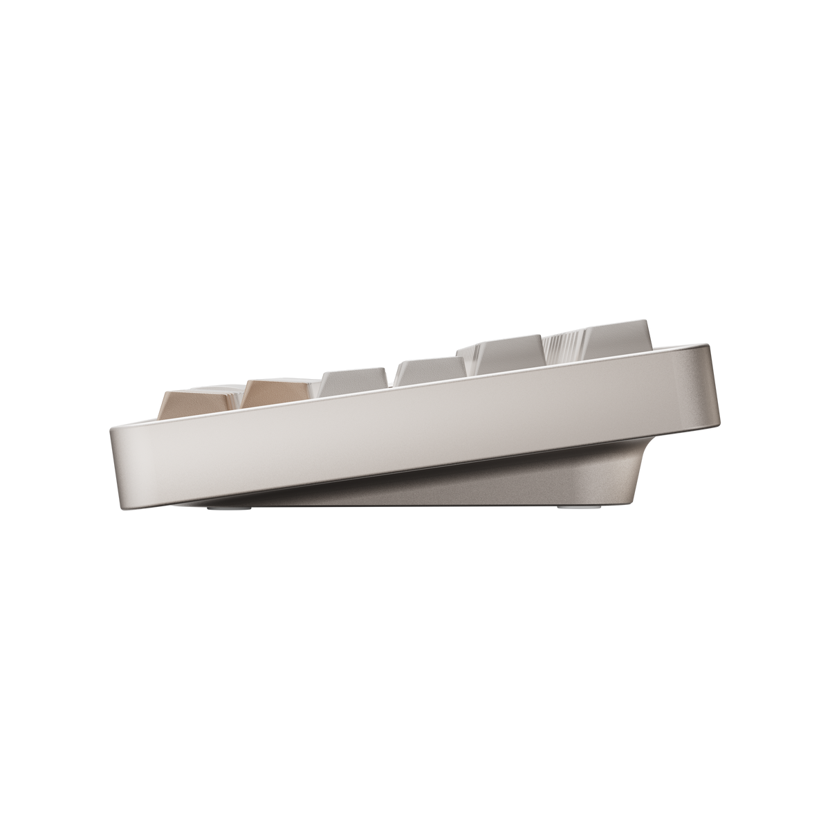 Side view of Evo75 wireless mechanical keyboard in First Light colour, showing case profile and typing angle #color_first-light